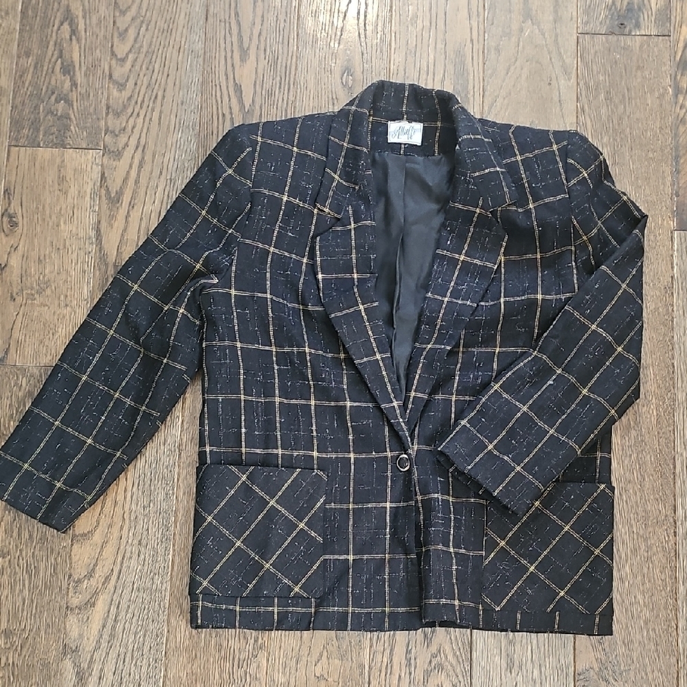VINTAGE Stylish Black Plaid Blazer